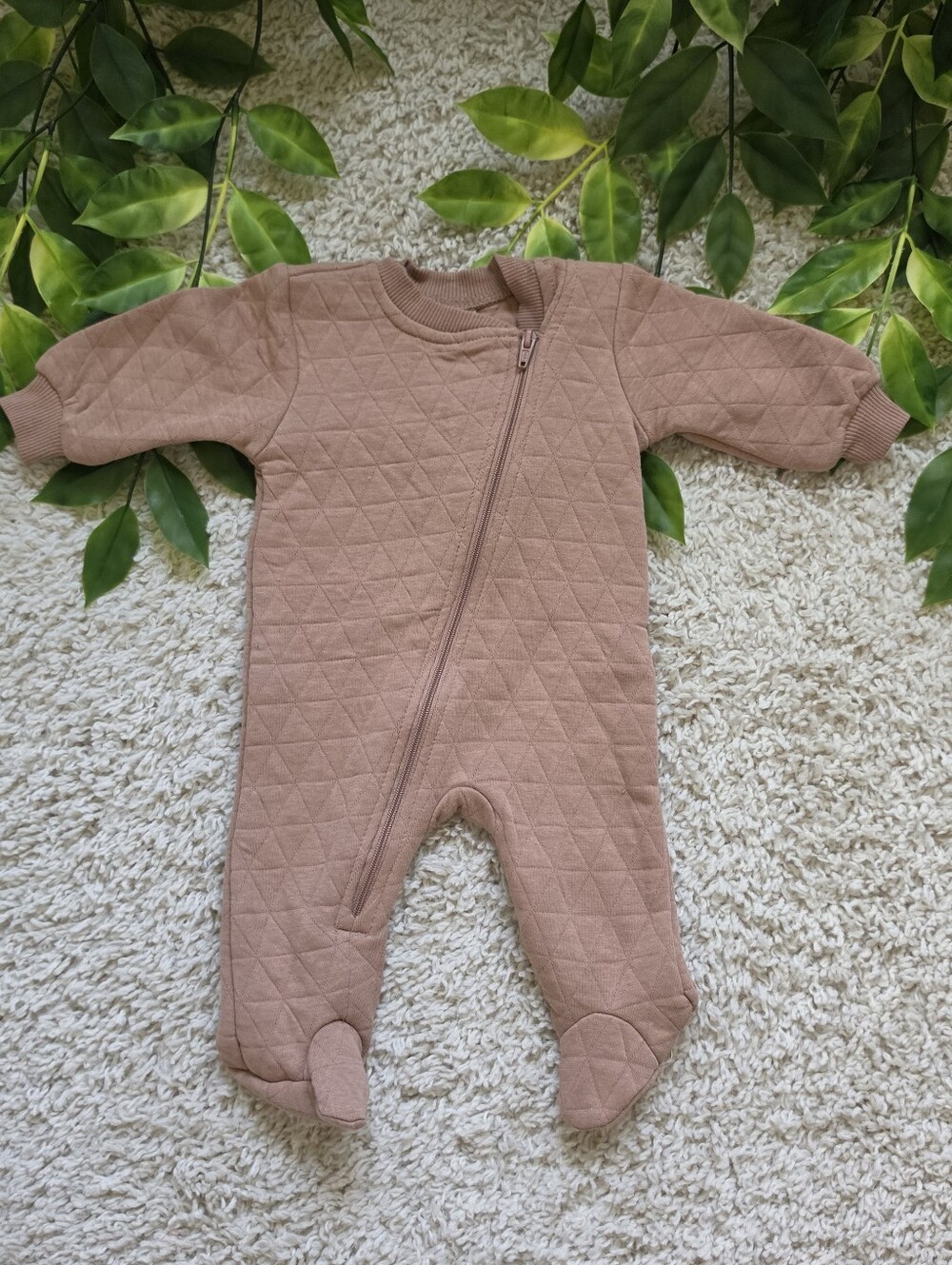 Baby Boy Light Brown Quilted Sleeper (Newborn)